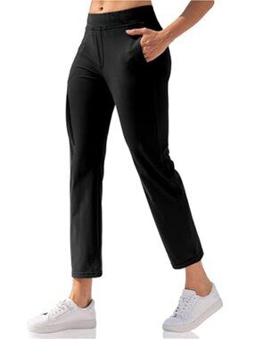 Women's Ankle Yoga Pants Straight Leg Golf Pants 5 Pockets High Rise